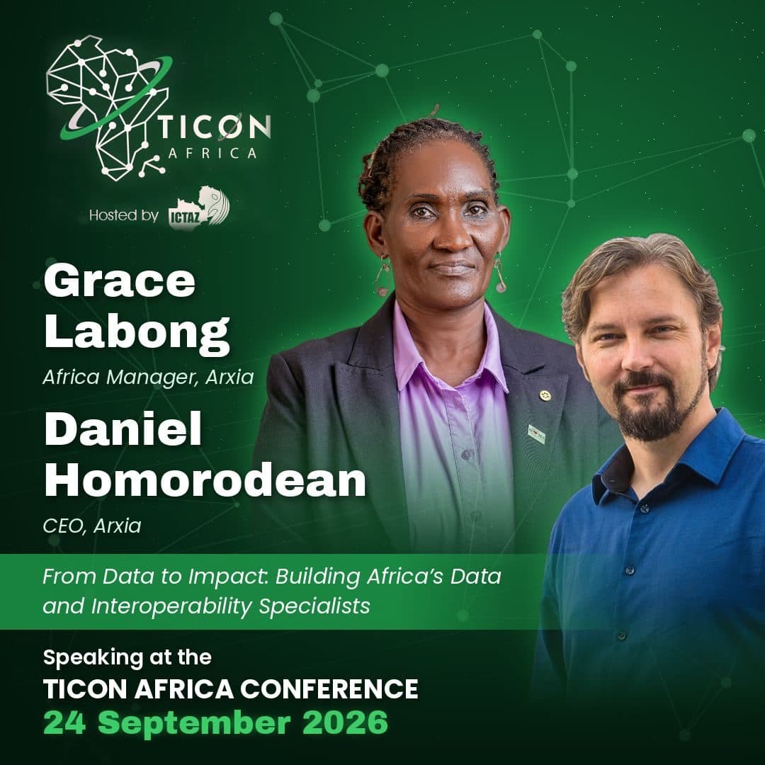TICON Africa 2026 speaker card for Grace Labong, Africa Manager, and Daniel Homorodean, CEO of Arxia.
