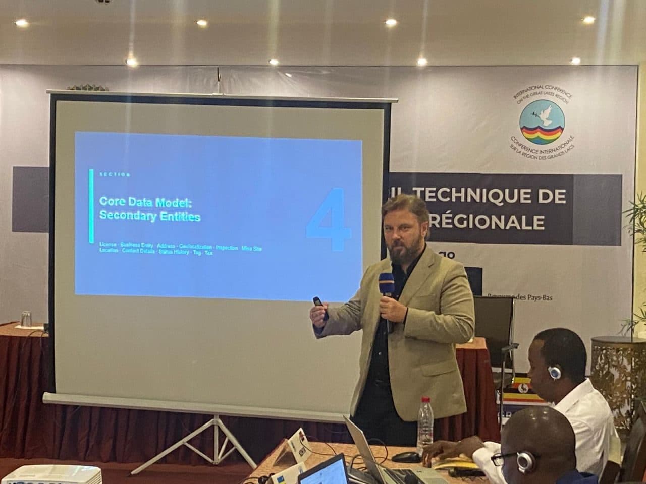 Daniel Homorodean of Arxia presenting the Mining & Minerals Data Sharing Standard to ICGLR member-state representatives in Brazzaville.
